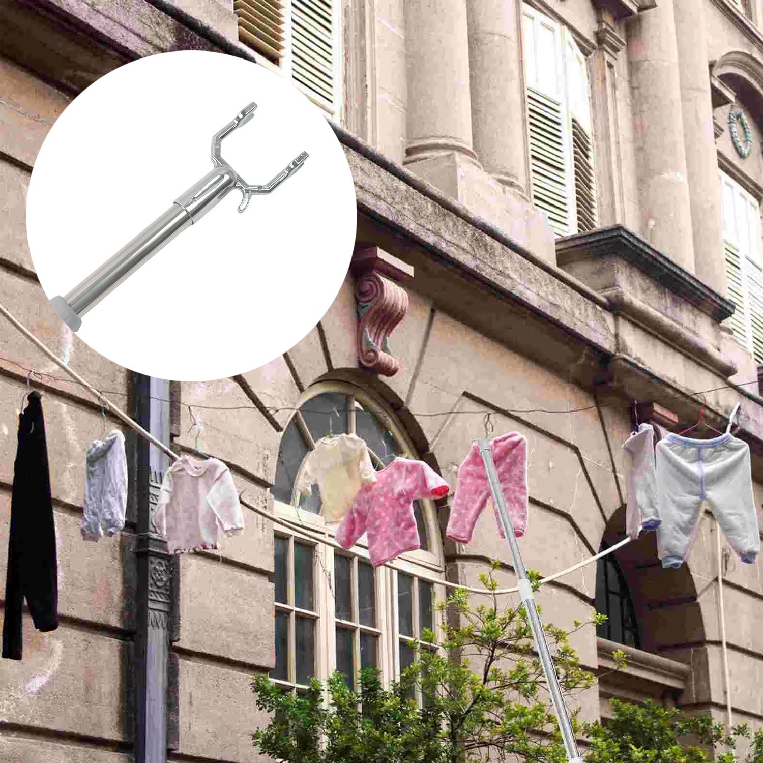 Stainless Steel Telescopic Pole Clothes Hooks Hanger (1 Pc / 155 cm) Stainless Steel Telescopic Pole Clothes Hooks Hanger (1 Pc / 155 cm)